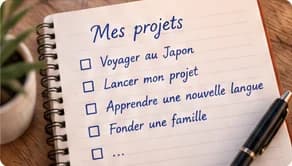 Un carnet « Mes projets » : voyager au Japon, lancer mon projet, apprendre une nouvelle langue